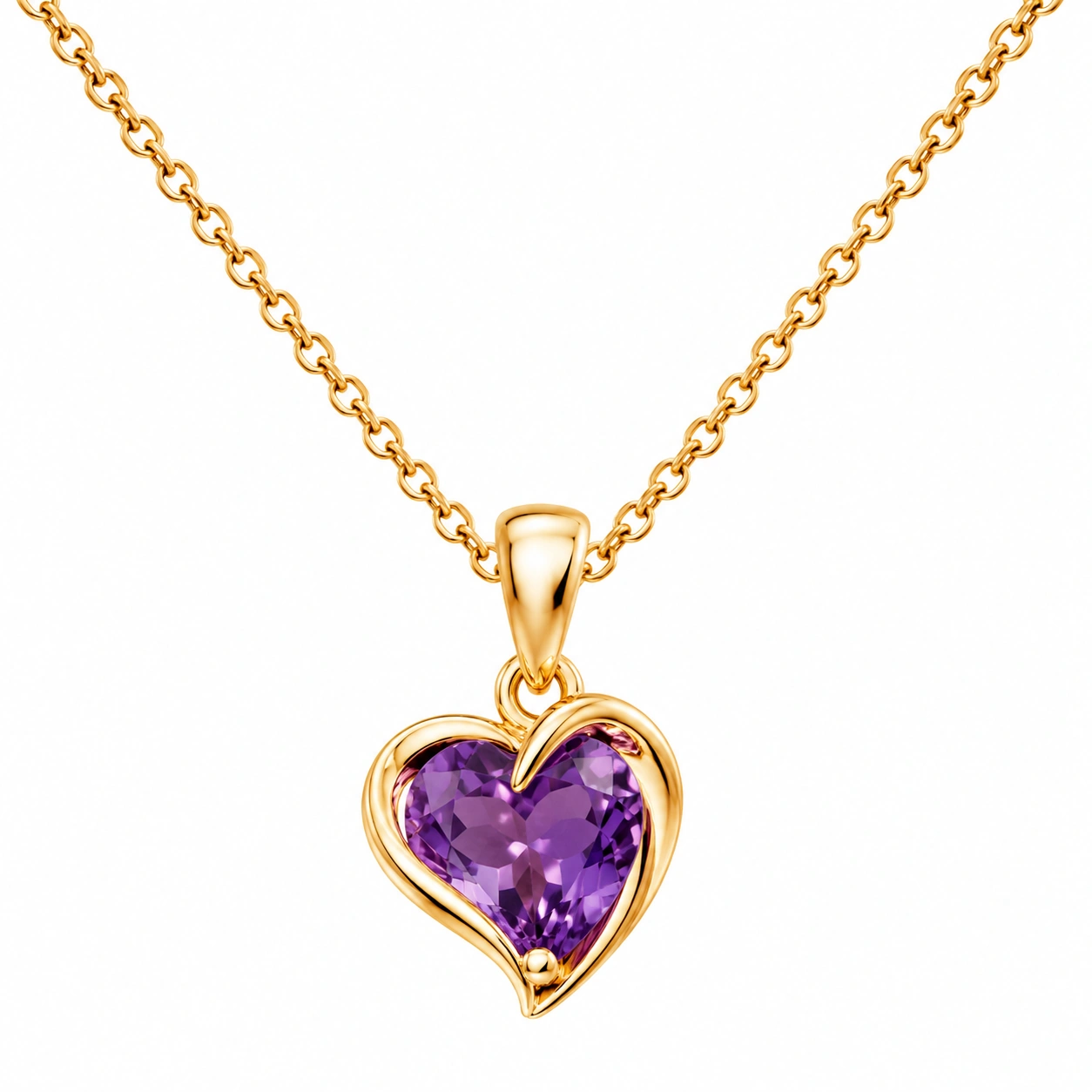 Collier Pendentif Cœur Améthyste Violet Doré-HOMEELARO