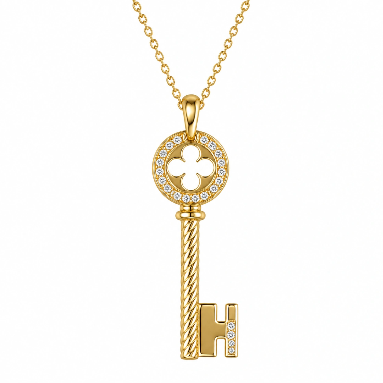 Collier Pendentif Clé en Or avec Zircons Étincelants-HOMEELARO