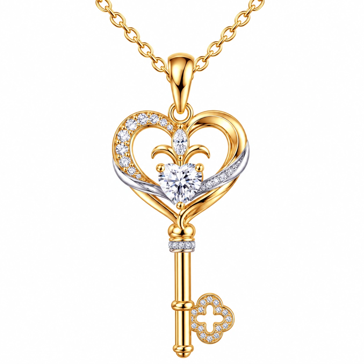 Pendentif Cœur en Cristal Doré et Argenté-HOMEELARO