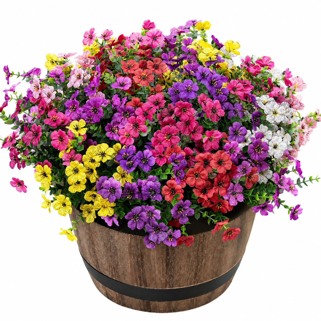 Bouquet de Fleurs Artificielles avec Pot en Bois - Multicolore-HOMEELARO