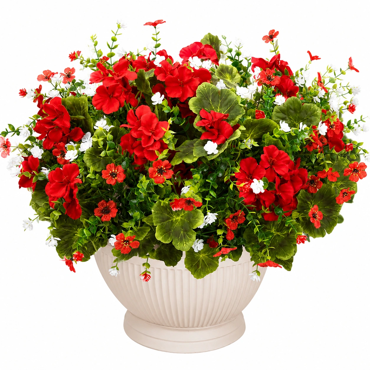 Arrangement Floral Artificiel de Géraniums Rouges et Blancs-HOMEELARO