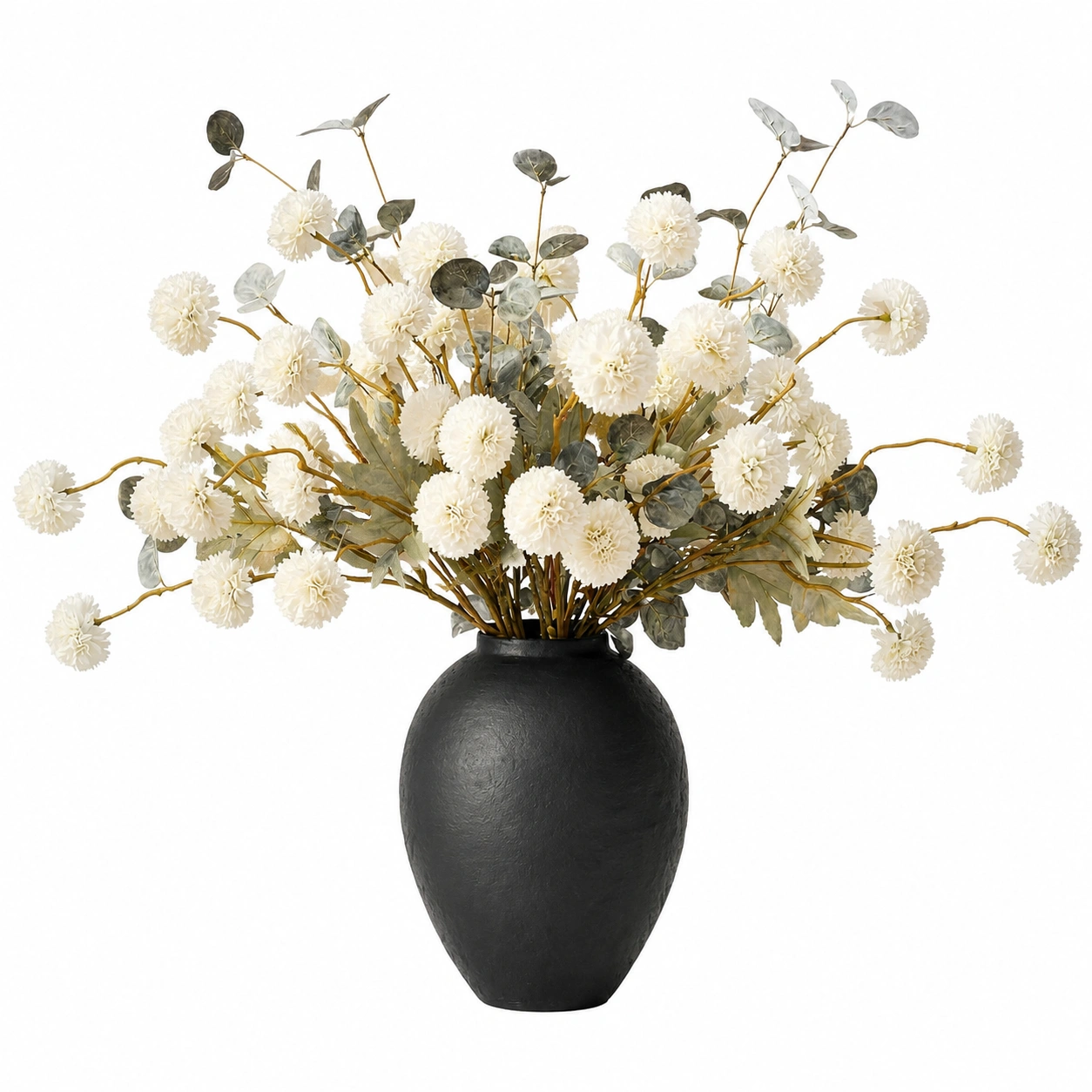 Fleurs Artificielles avec Vase Noir - Blanc-HOMEELARO