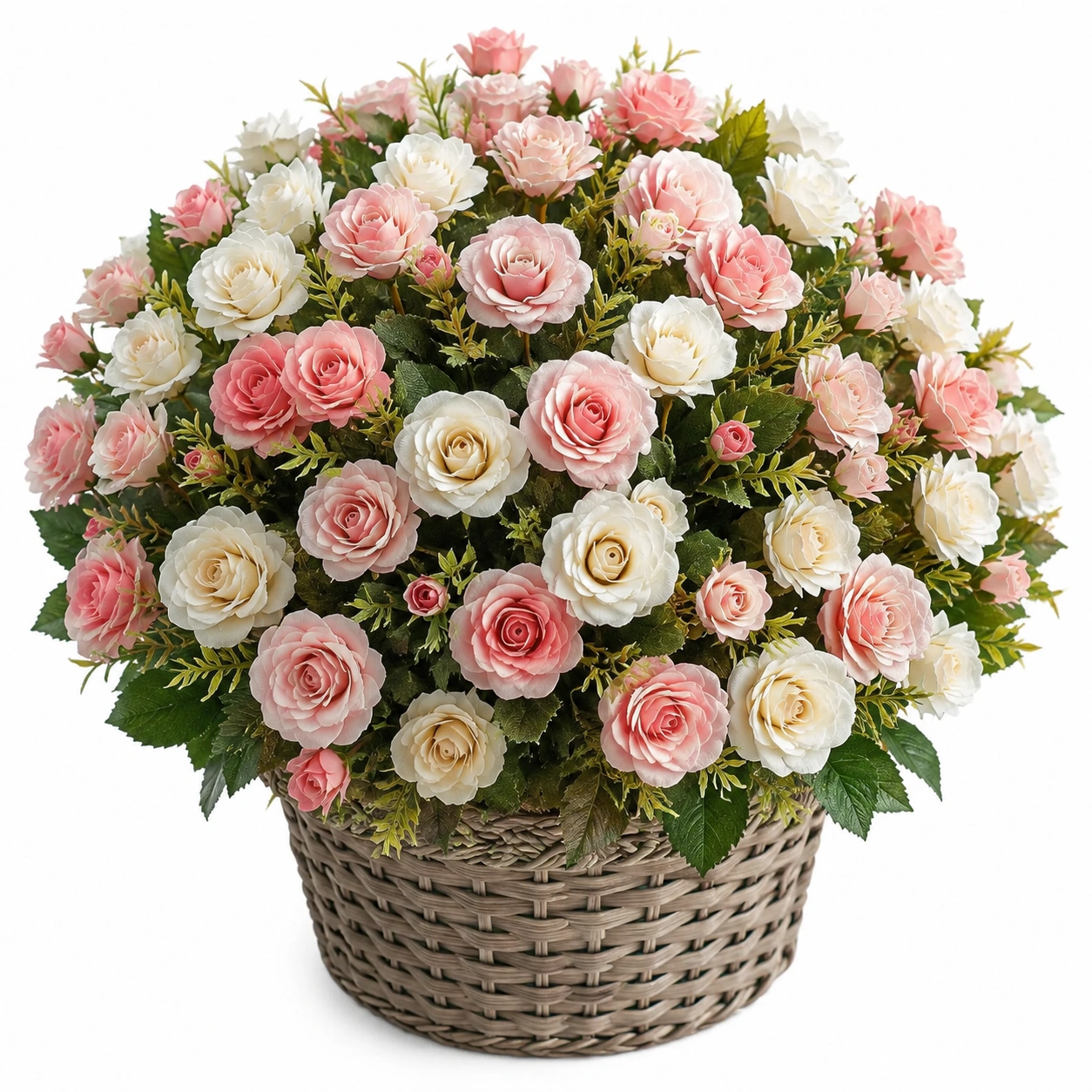 Bouquet de Roses Artificielles dans un Panier 50 cm Rose et Blanc-HOMEELARO
