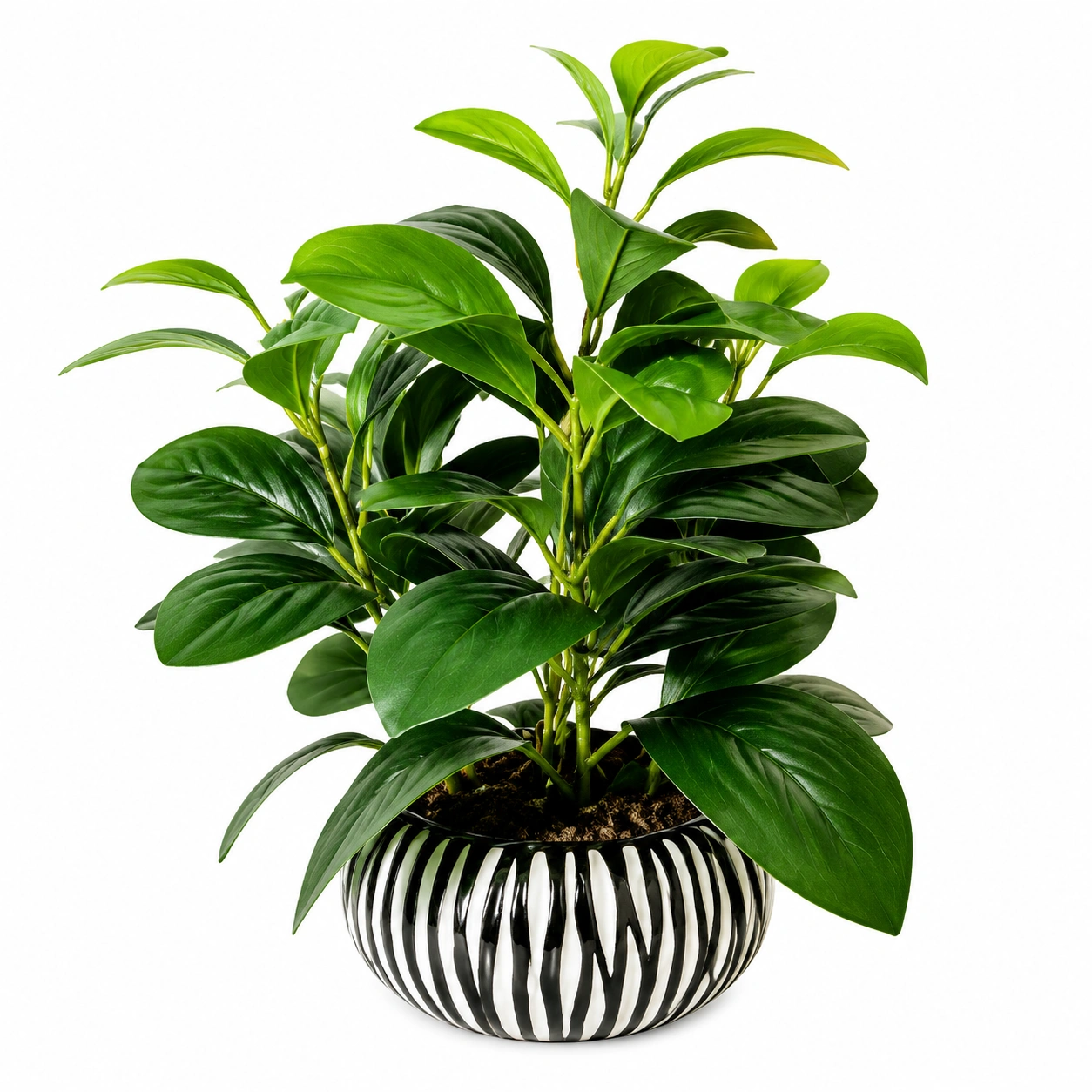Plante Verte Artificielle avec Pot en Céramique Décoratif Noir et Blanc-HOMEELARO