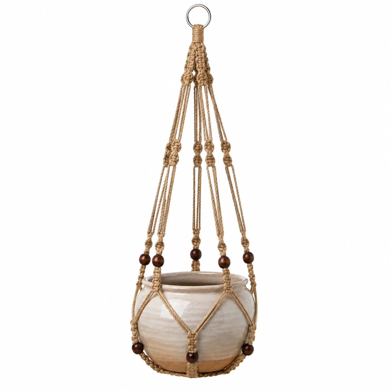 Suspension en macramé avec perles en bois beige et marron-HOMEELARO