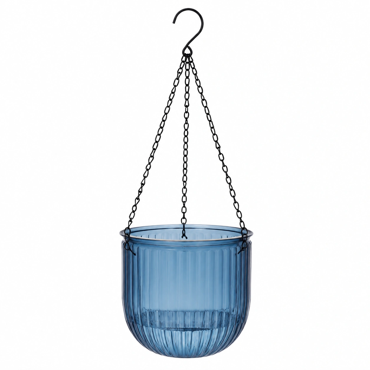 Pot de fleurs suspendu en verre bleu avec chaîne en métal-HOMEELARO