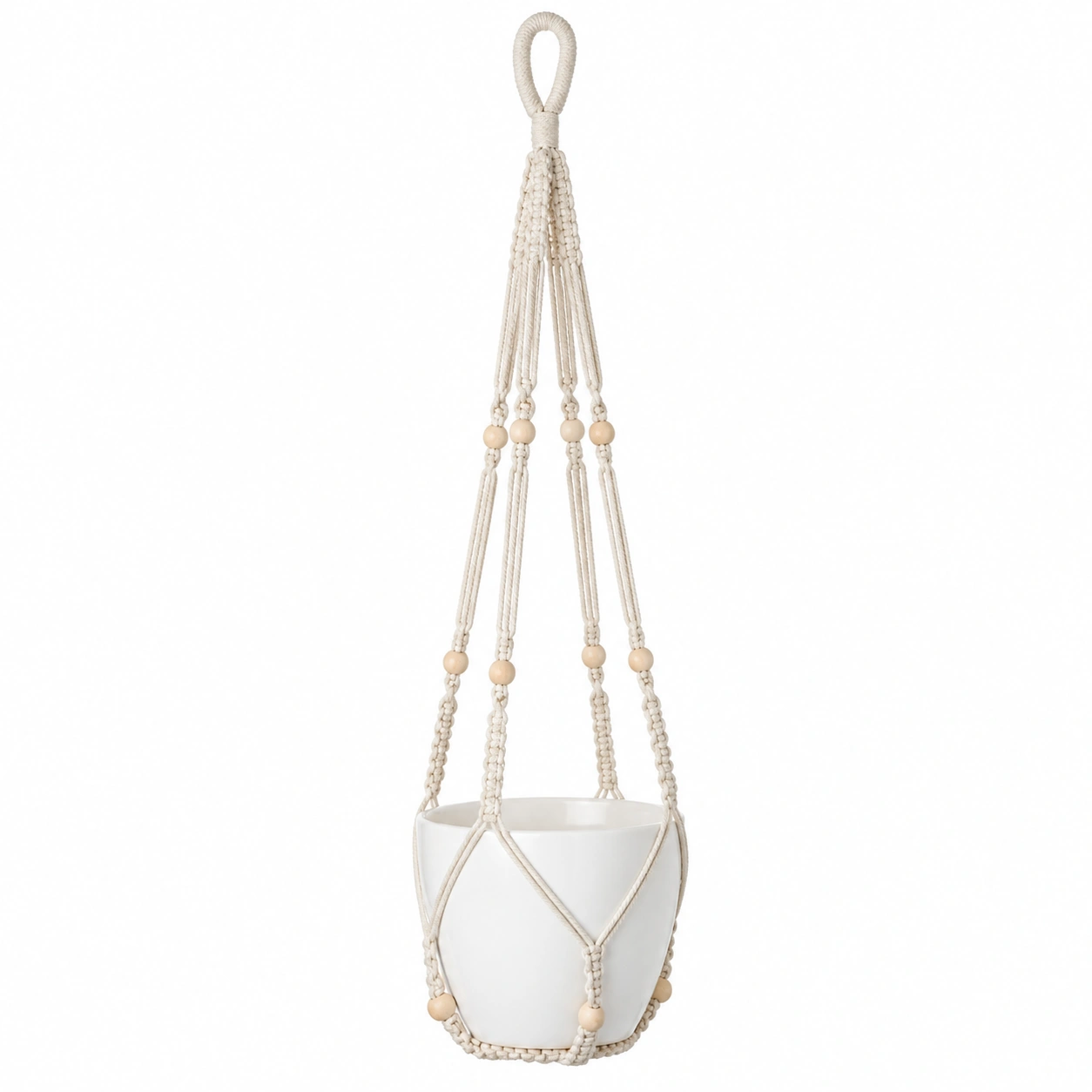 Suspension de Plante en Macramé avec Perles Beiges-HOMEELARO