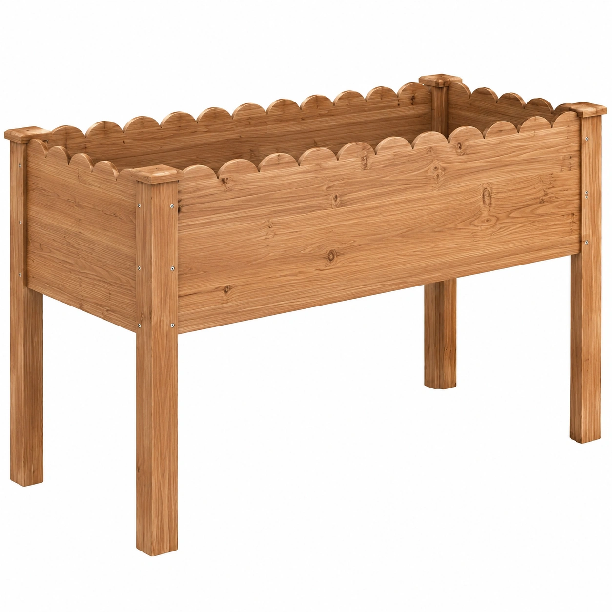 Jardinière Élevée en Bois Naturel avec Système de Drainage-HOMEELARO