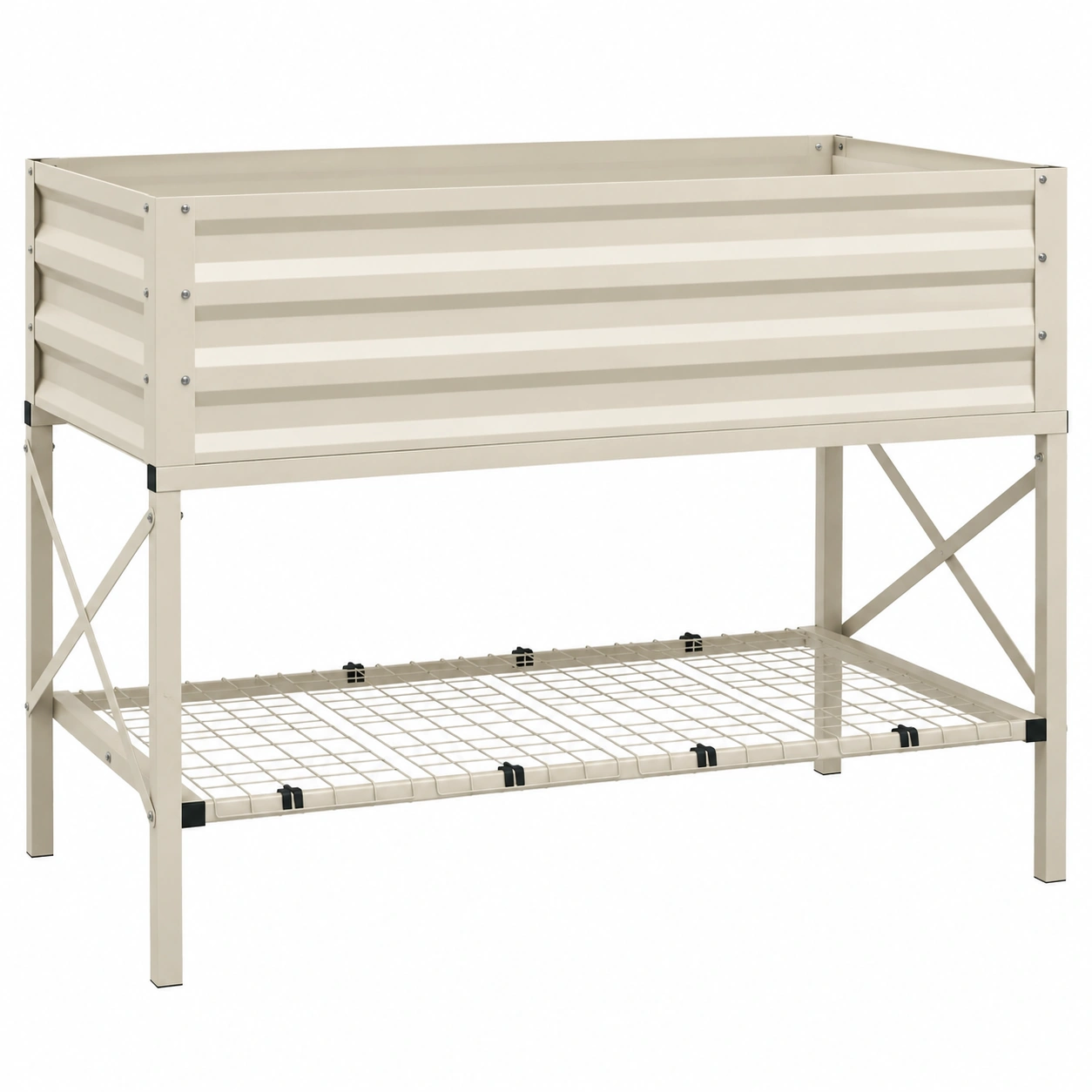 Bac de jardin surélevé en métal crème avec grille de rangement inférieure-HOMEELARO