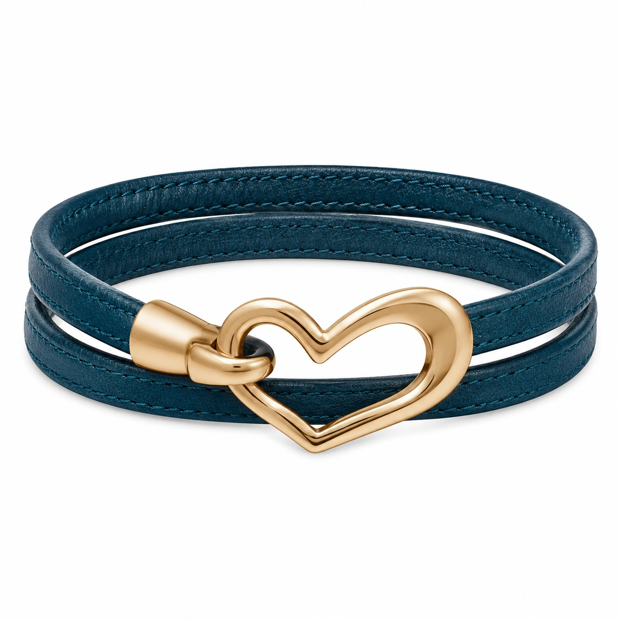 Bracelet double tour bleu avec pendentif cœur doré-HOMEELARO