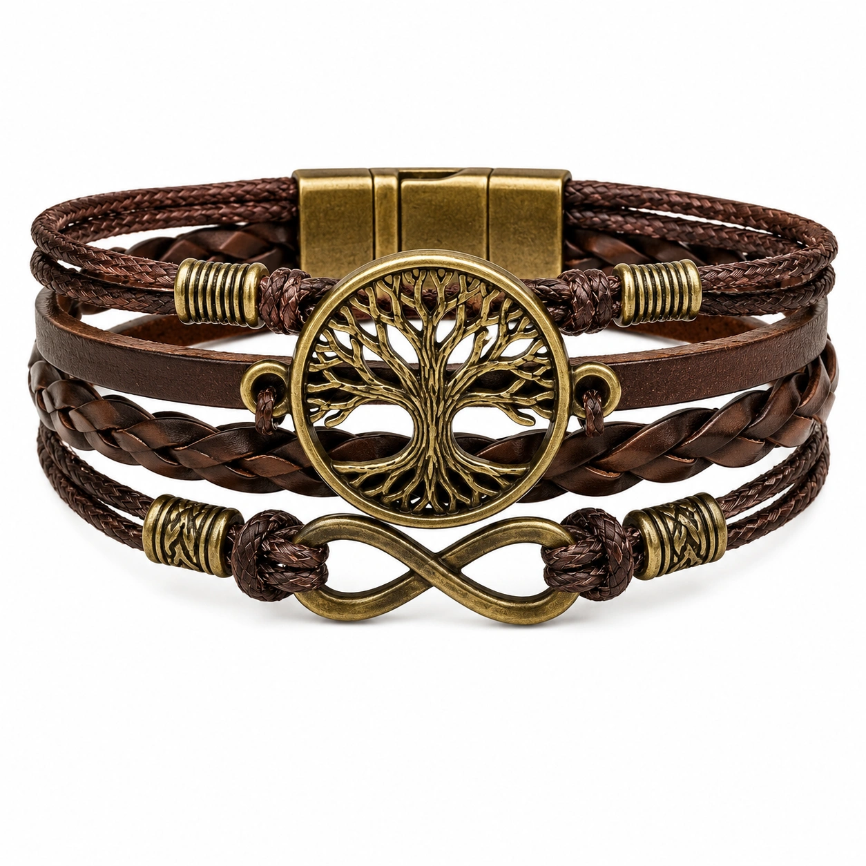Bracelet multi-couches arbre de vie marron et bronze-HOMEELARO