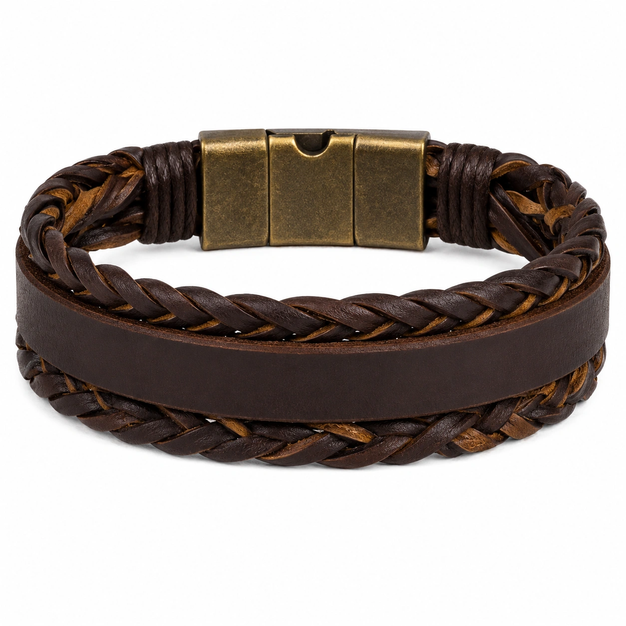 Bracelet tressé marron avec fermoir magnétique en métal-HOMEELARO