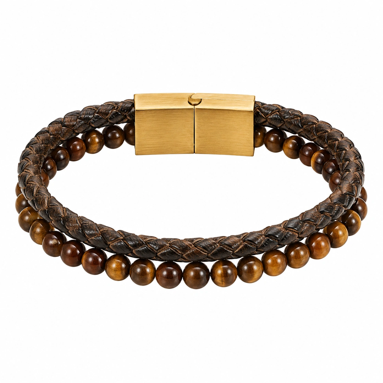 Bracelet double couche brun avec fermoir magnétique-HOMEELARO