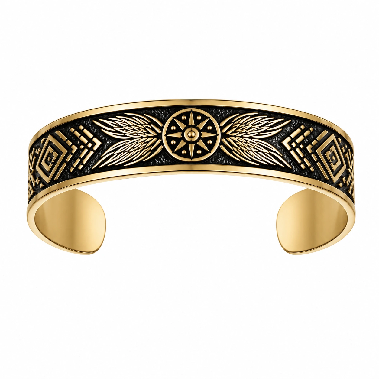 Bracelet manchette doré motifs géométriques, Or/Noir-HOMEELARO
