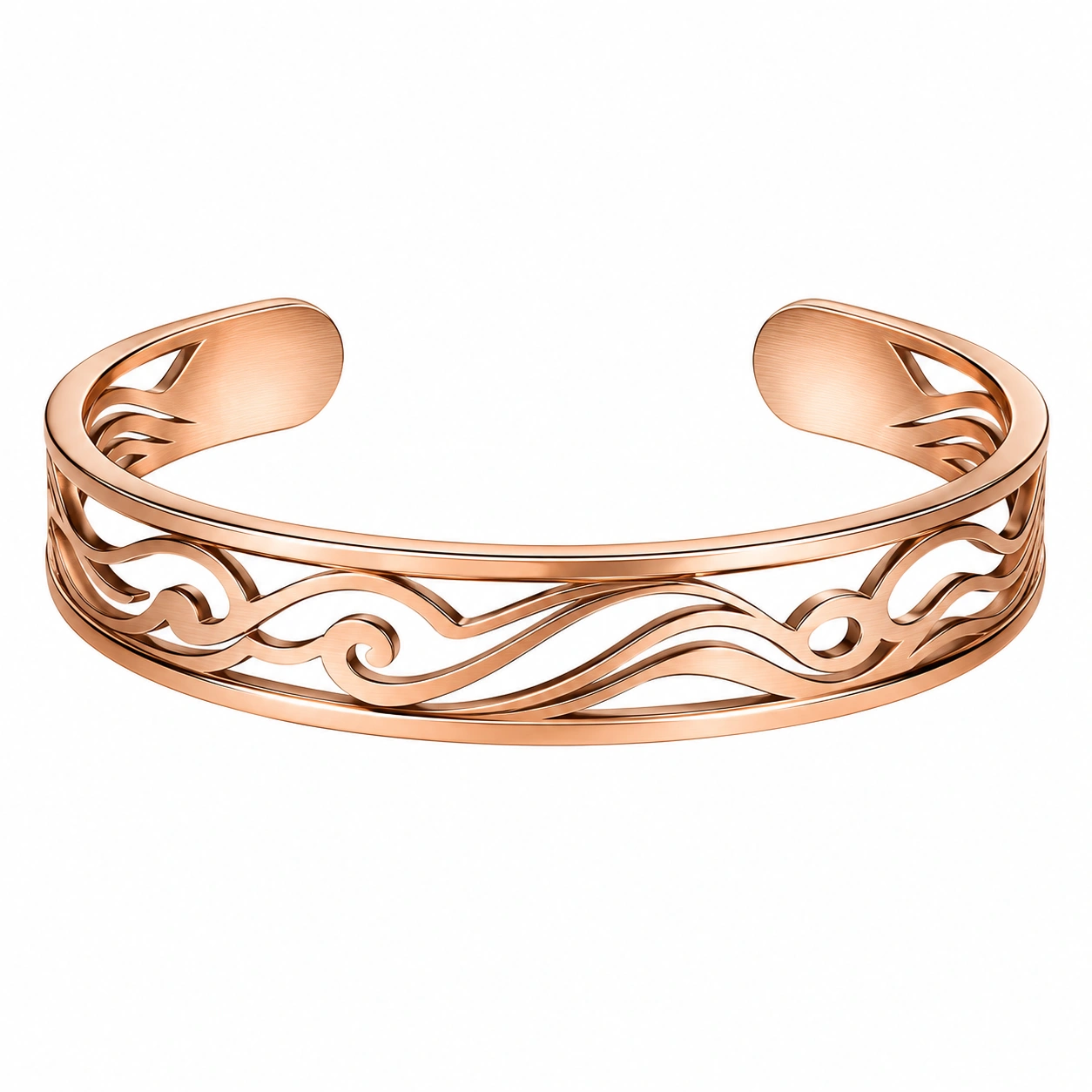 Bracelet ouvert en rose doré avec motif vague ajouré-HOMEELARO