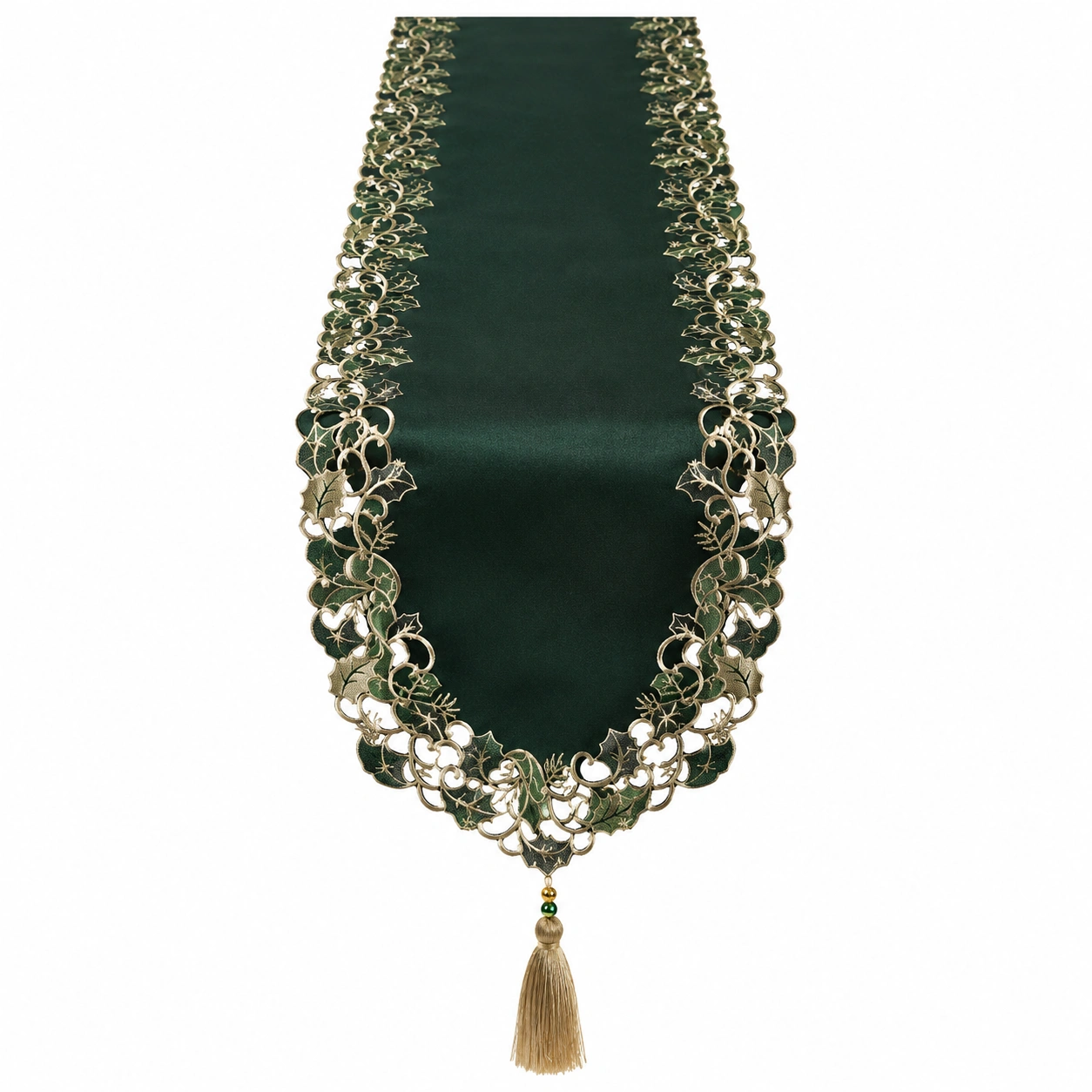 Chemin de Table Vert Élégant avec Pompon-HOMEELARO