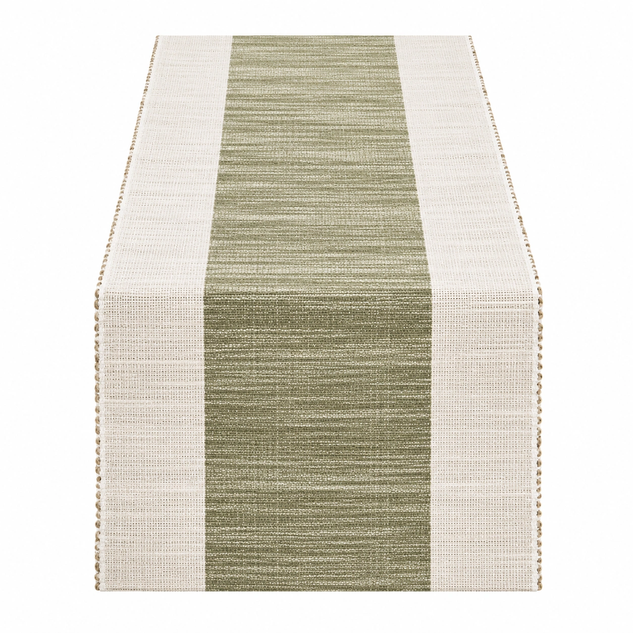 Chemin de table rayé vert olive et blanc 180x33 cm-HOMEELARO