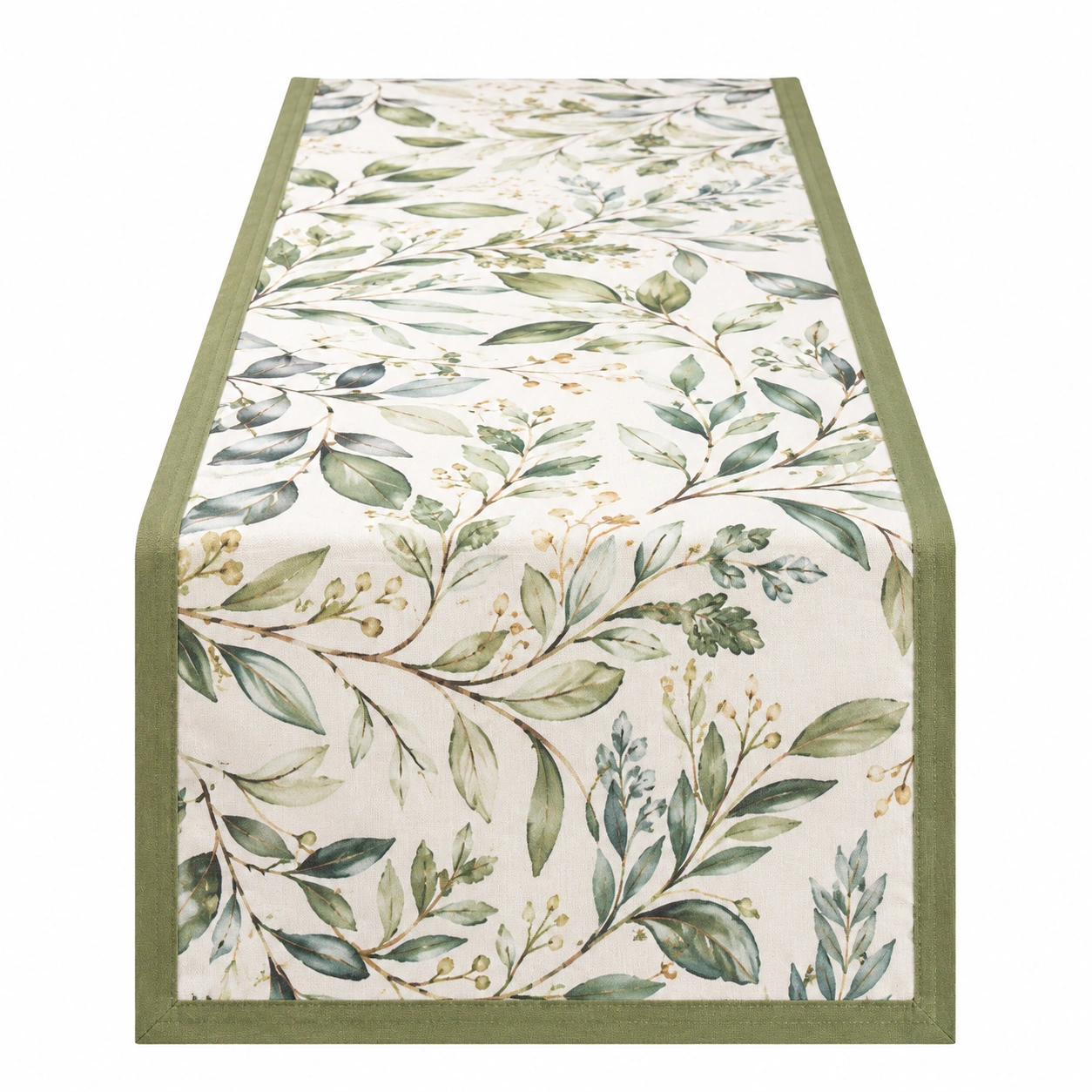 Chemin de Table en Lin avec Motif Feuilles Vertes 180x40 cm-HOMEELARO