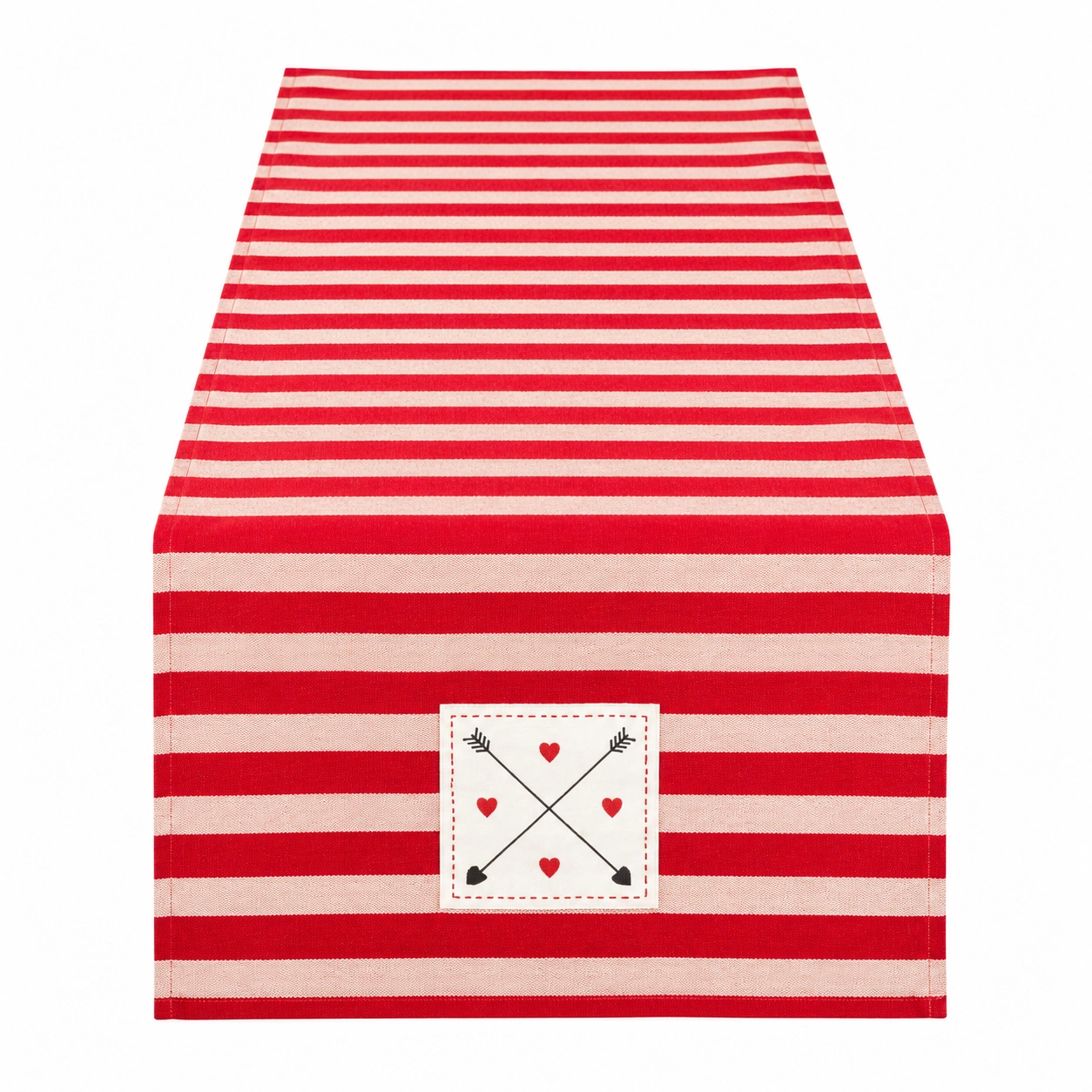 Chemin de table rayé rouge et beige avec motif flèches cœurs 180x40cm-HOMEELARO