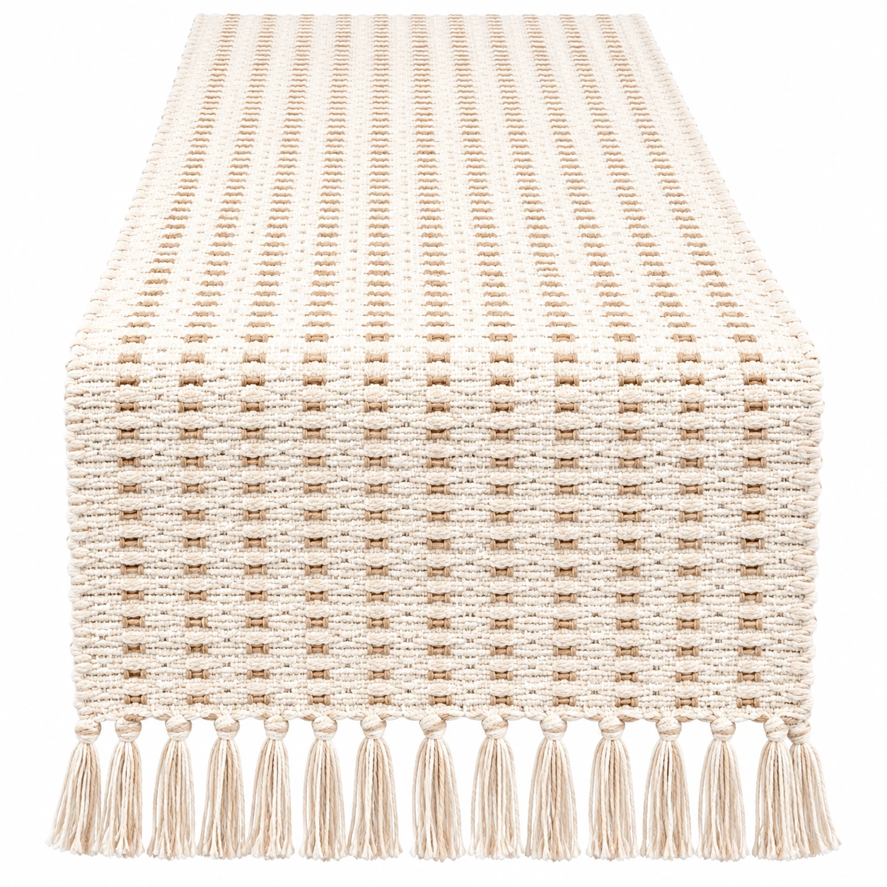 Chemin de Table à Franges en Coton Crème 180x35cm-HOMEELARO