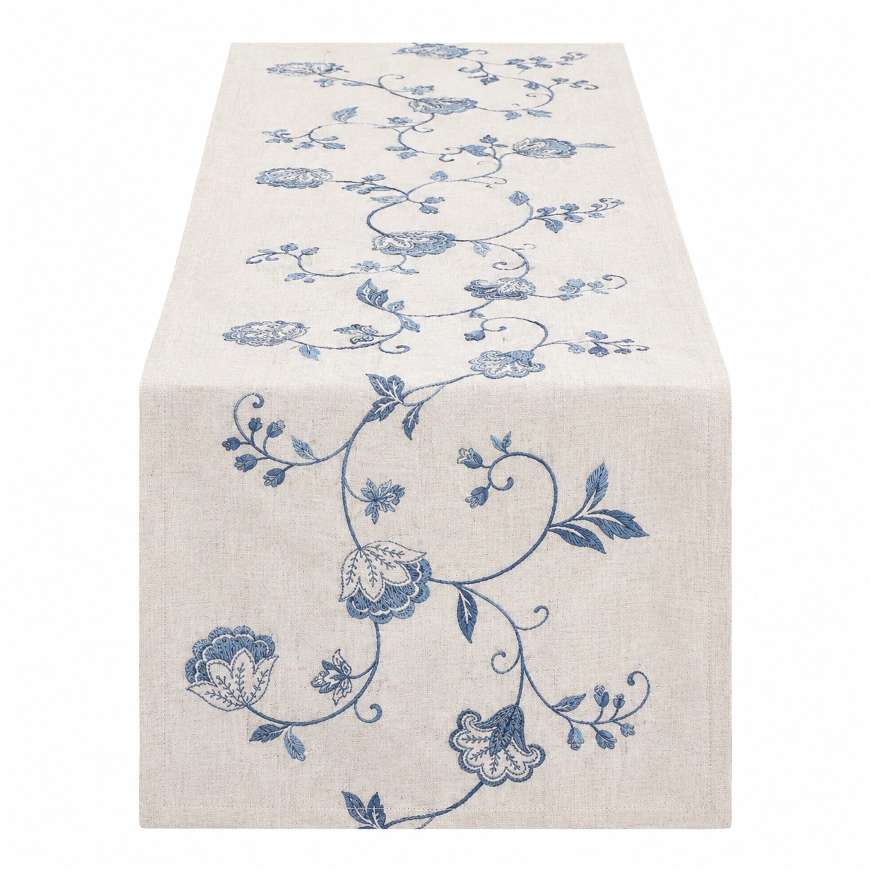 Chemin de Table à Motifs Floraux Brodés Bleu et Beige-HOMEELARO