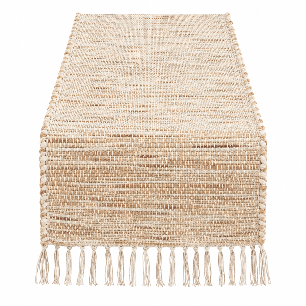 Chemin de table avec franges naturelles beige-HOMEELARO