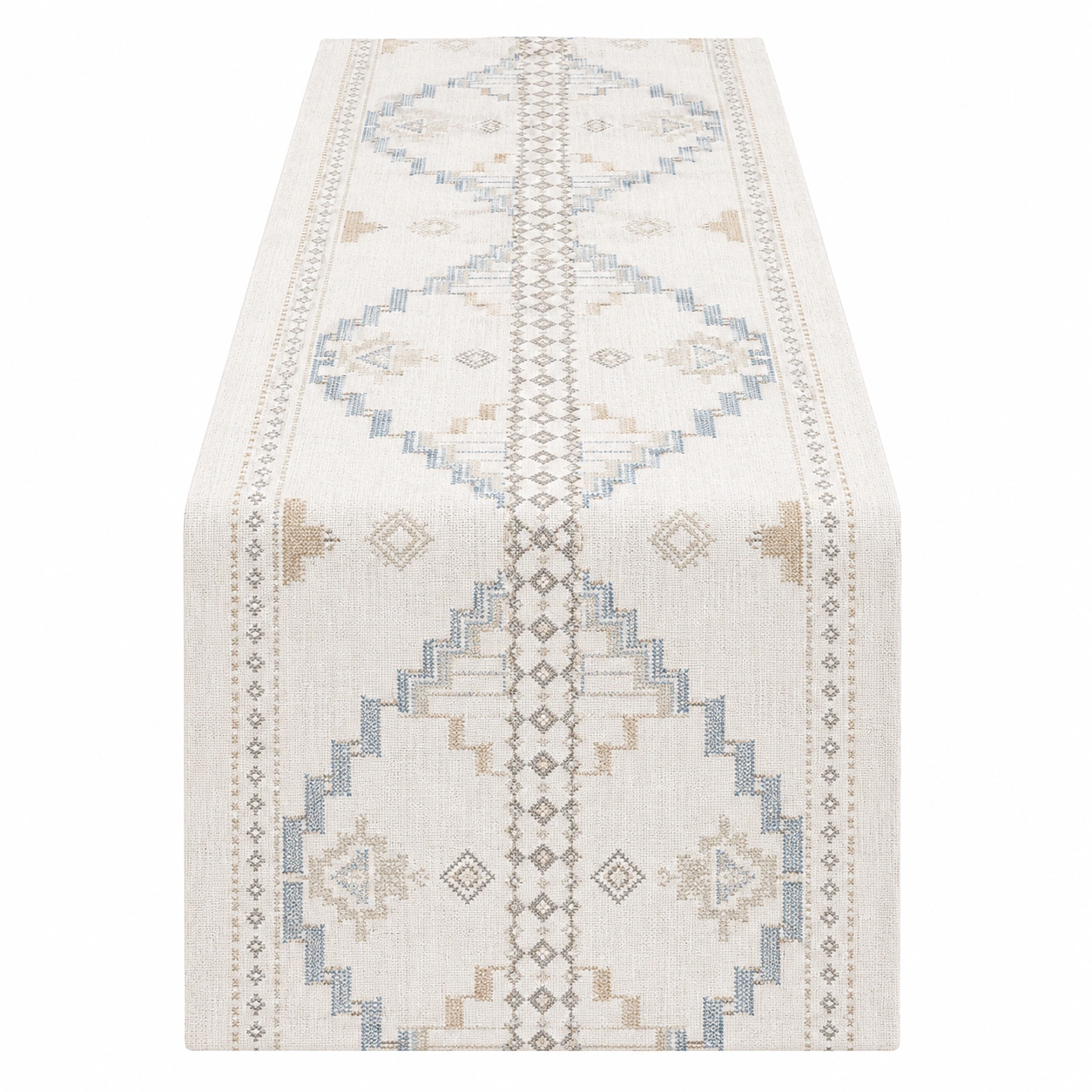Chemin de Table Motif Géo Beige et Bleu 140x50 cm-HOMEELARO