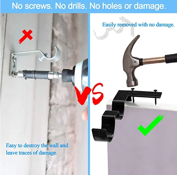 (Last day promotion 50% off!) No Drill Curtain Rod Brackets Holders - 1 Set