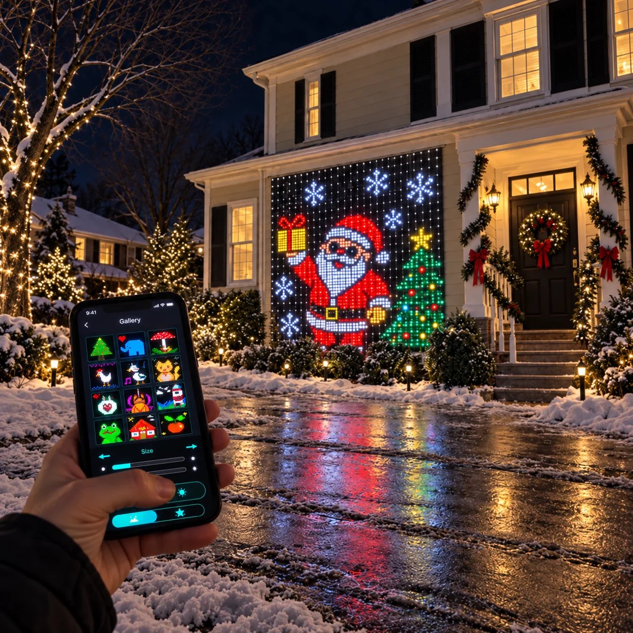 Smartphone app controlling Christmas LED curtain lights