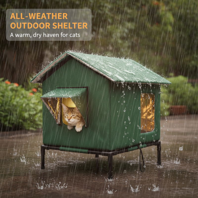 All-weather elevated outdoor cat house