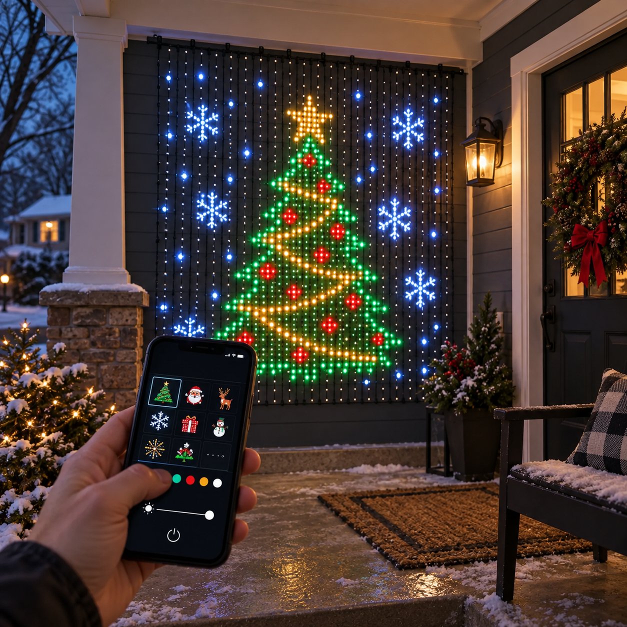 Phone controlling Christmas tree LED curtain lights