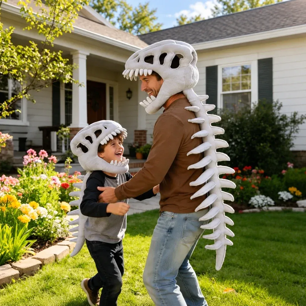 Plush dinosaur hat closeup