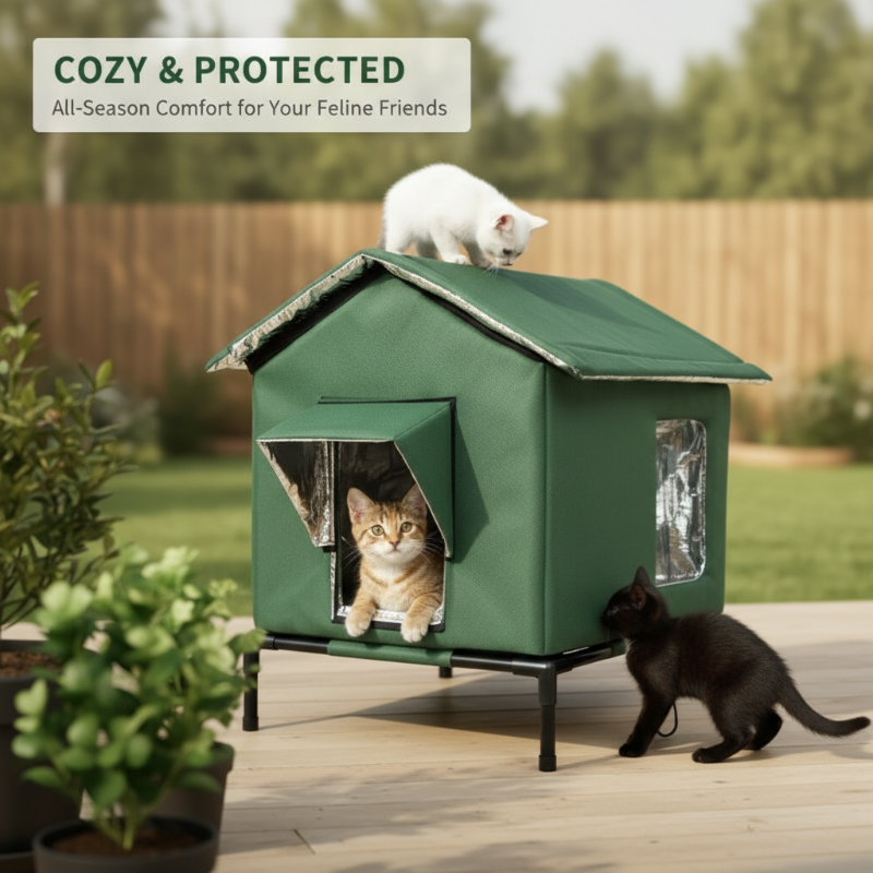 Foldable elevated outdoor cat shelter