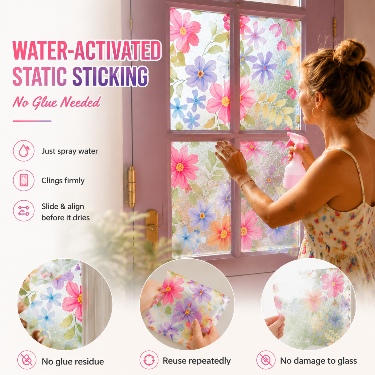 🌸Water-Activated Floral Static Window Clings🪟