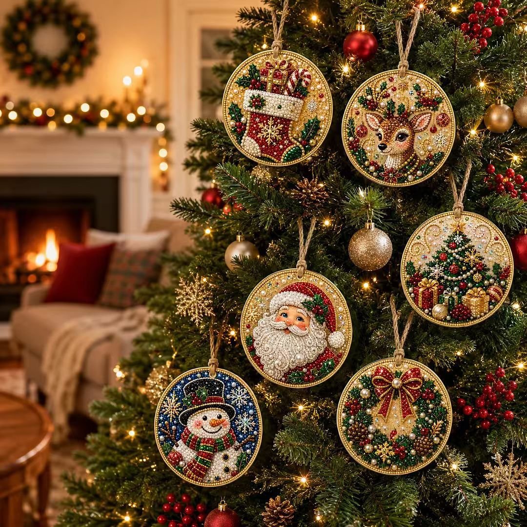 🎄LAST DAY 50% OFF 🦌 6-Pack Christmas Diamond Painting Ornament Kit | Make Beautiful Hand‐Made Decorations🎁