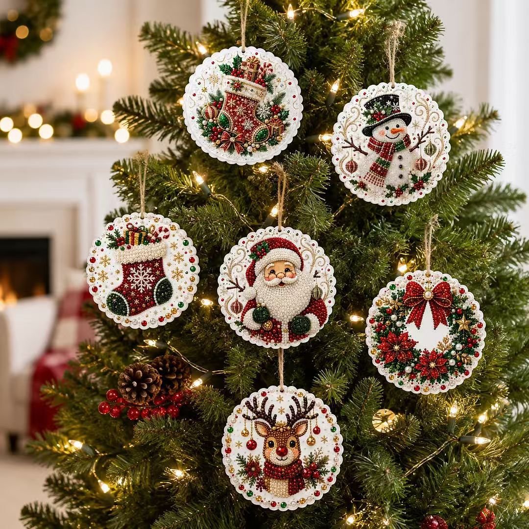 🎄LAST DAY 50% OFF 🦌 6-Pack Christmas Diamond Painting Ornament Kit | Make Beautiful Hand‐Made Decorations🎁