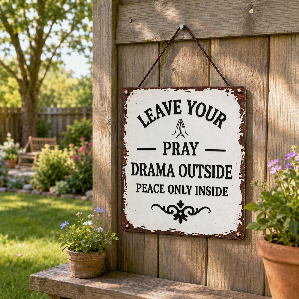 “LEAVE YOUR DRAMA OUTSIDE” Hanging Sign - Guard Your Sanctuary