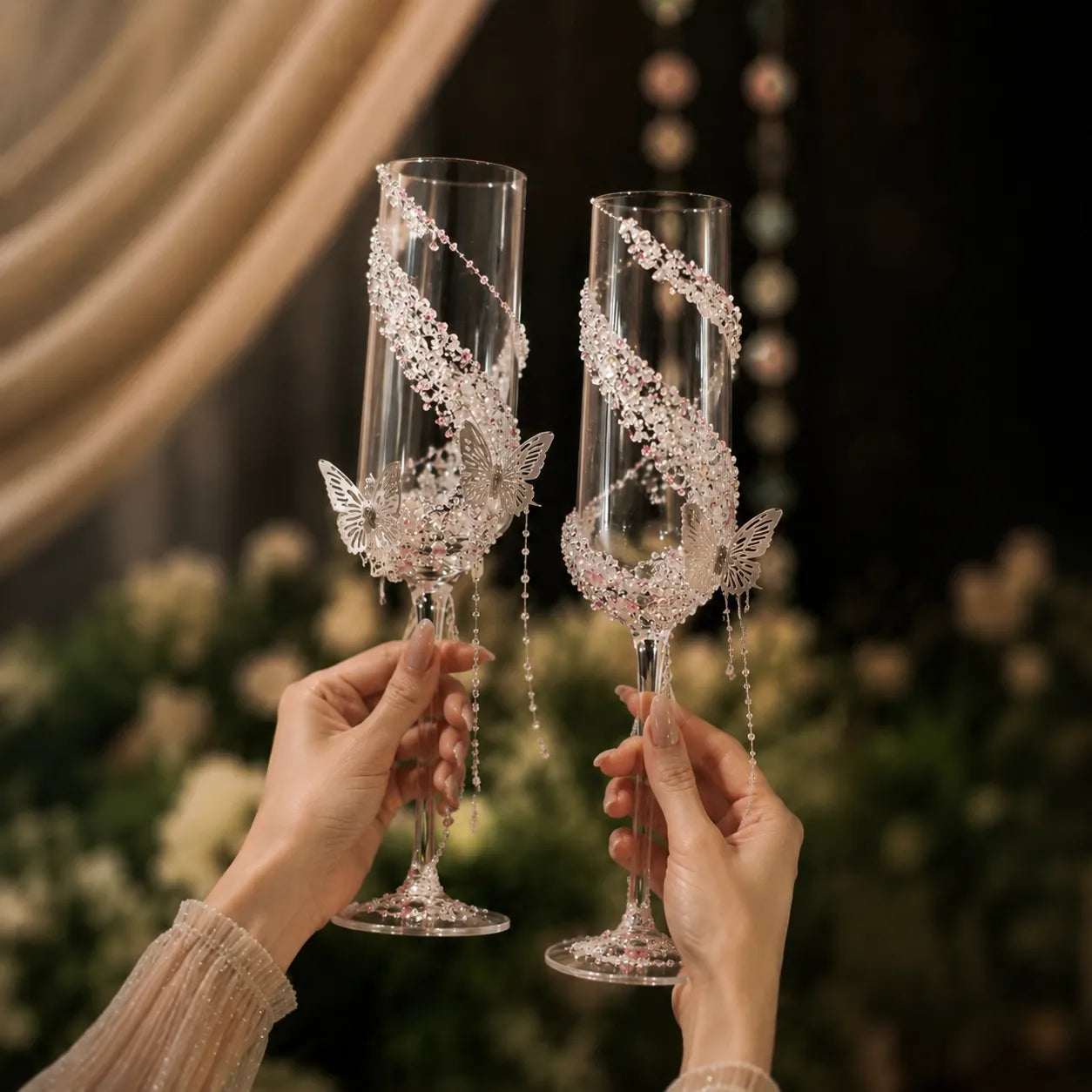 🔥 LAST DAY 50% OFF 🔥 DIY Crystal Rhinestone Butterfly Toast Champagne Flute Kit ✨