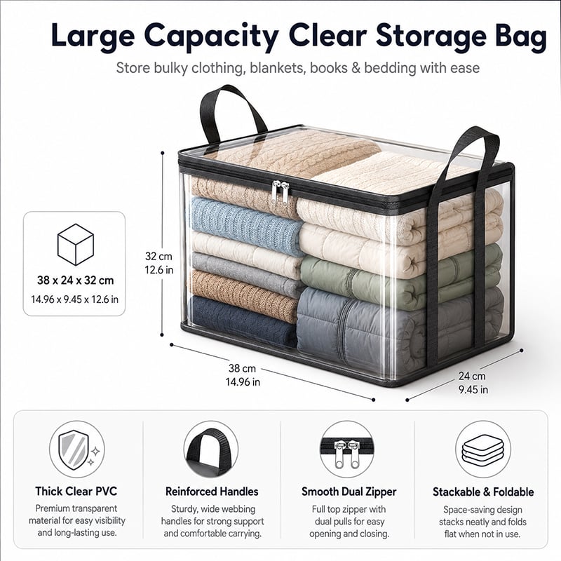 🎁 Hot Sale 49% OFF📦Large Heavy-Duty Thick Plastic Clear Storage Bag for Clothes, Moving & Storage