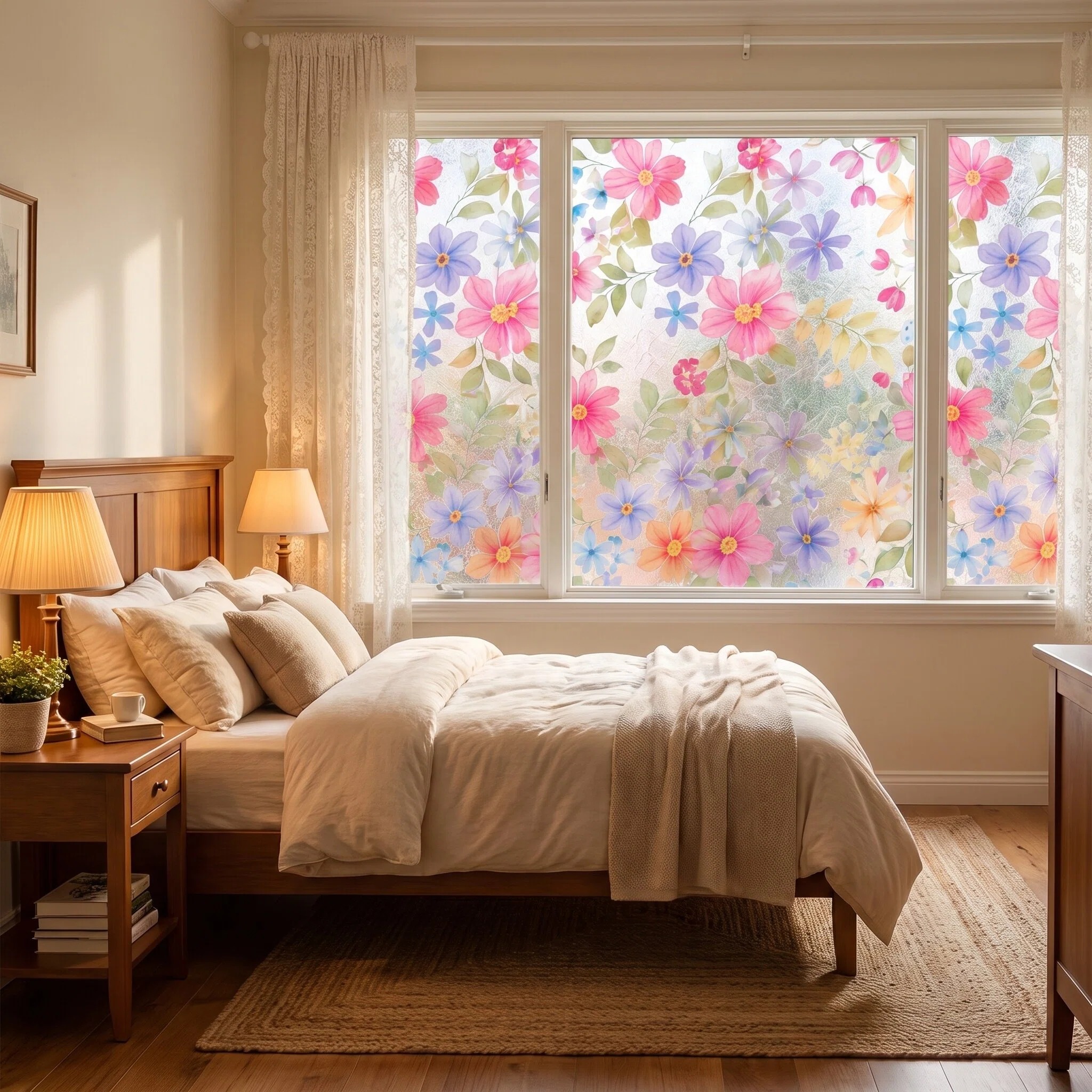 🌸Water-Activated Floral Static Window Clings🪟