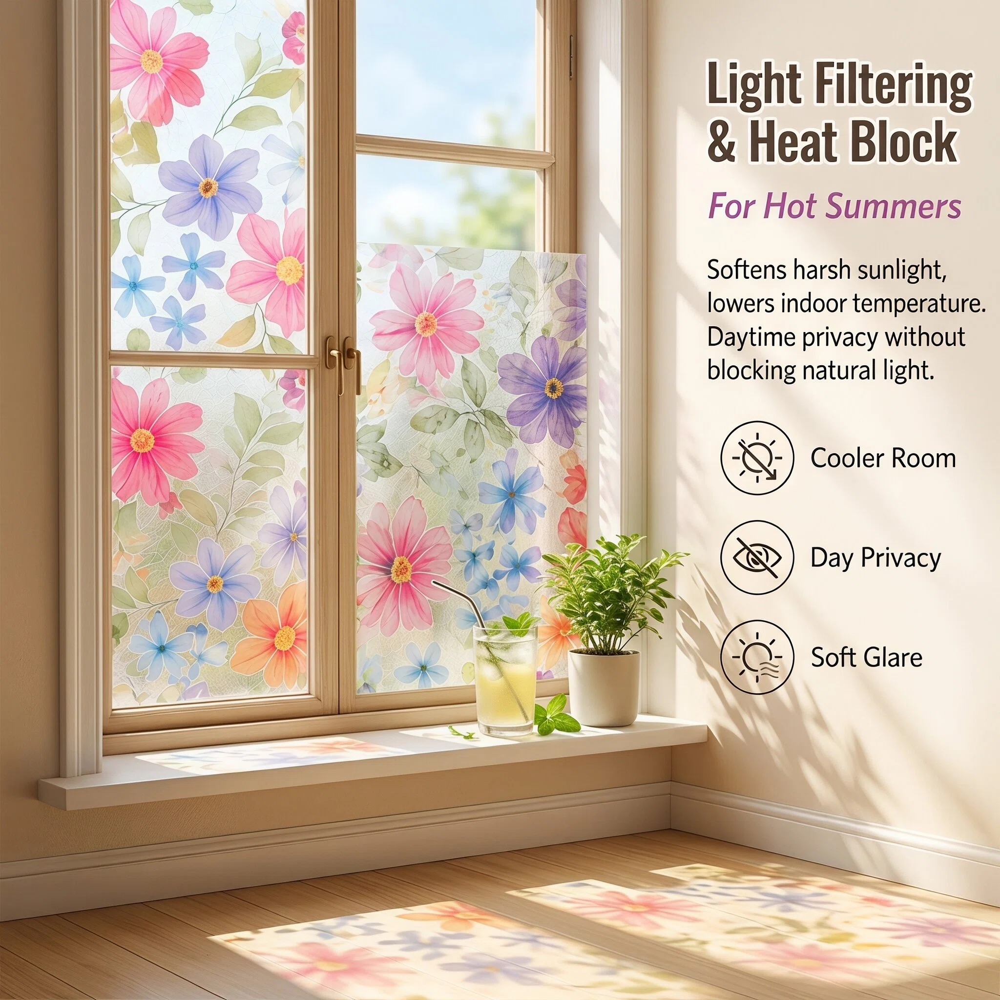 🌸Water-Activated Floral Static Window Clings🪟