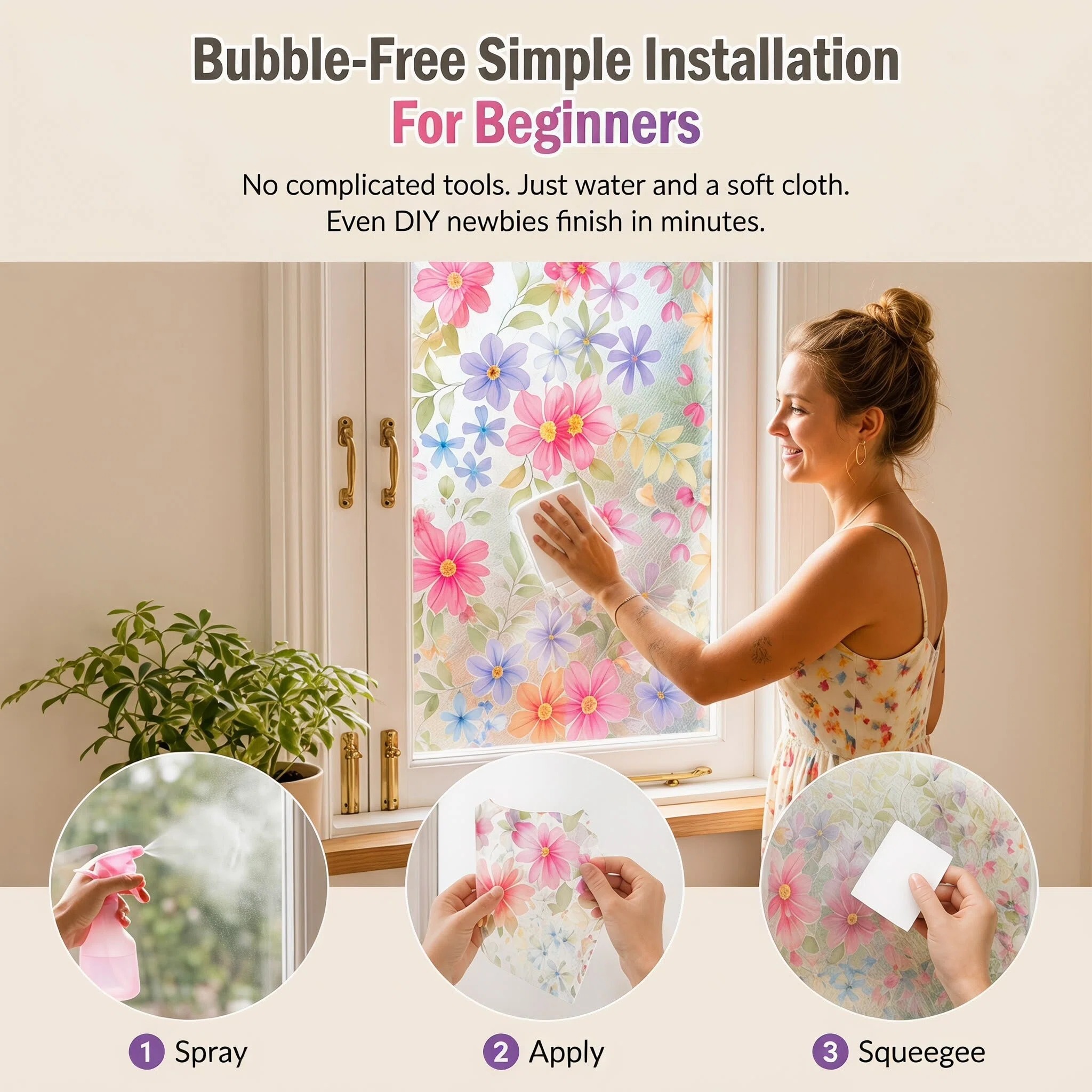 🌸Water-Activated Floral Static Window Clings🪟