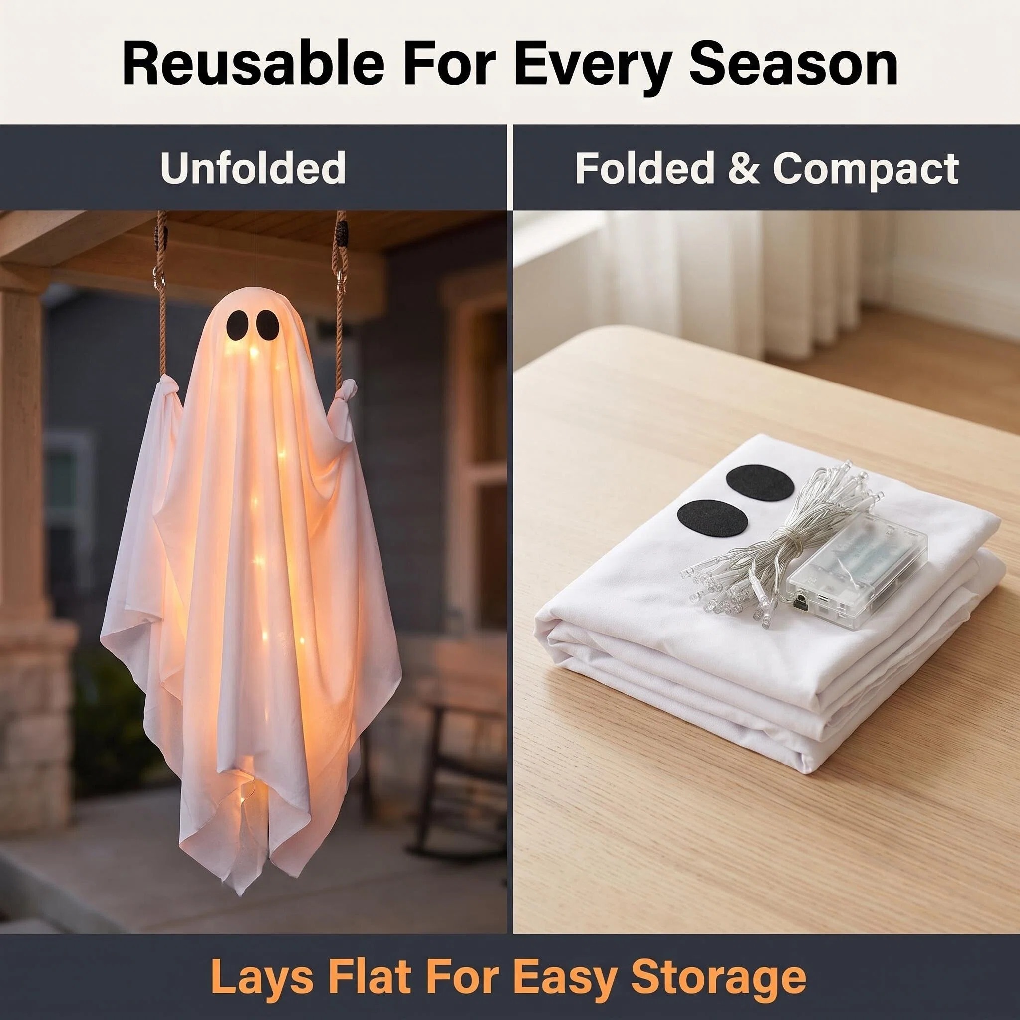 Swinging Ghost Halloween Decoration with LED Lights
