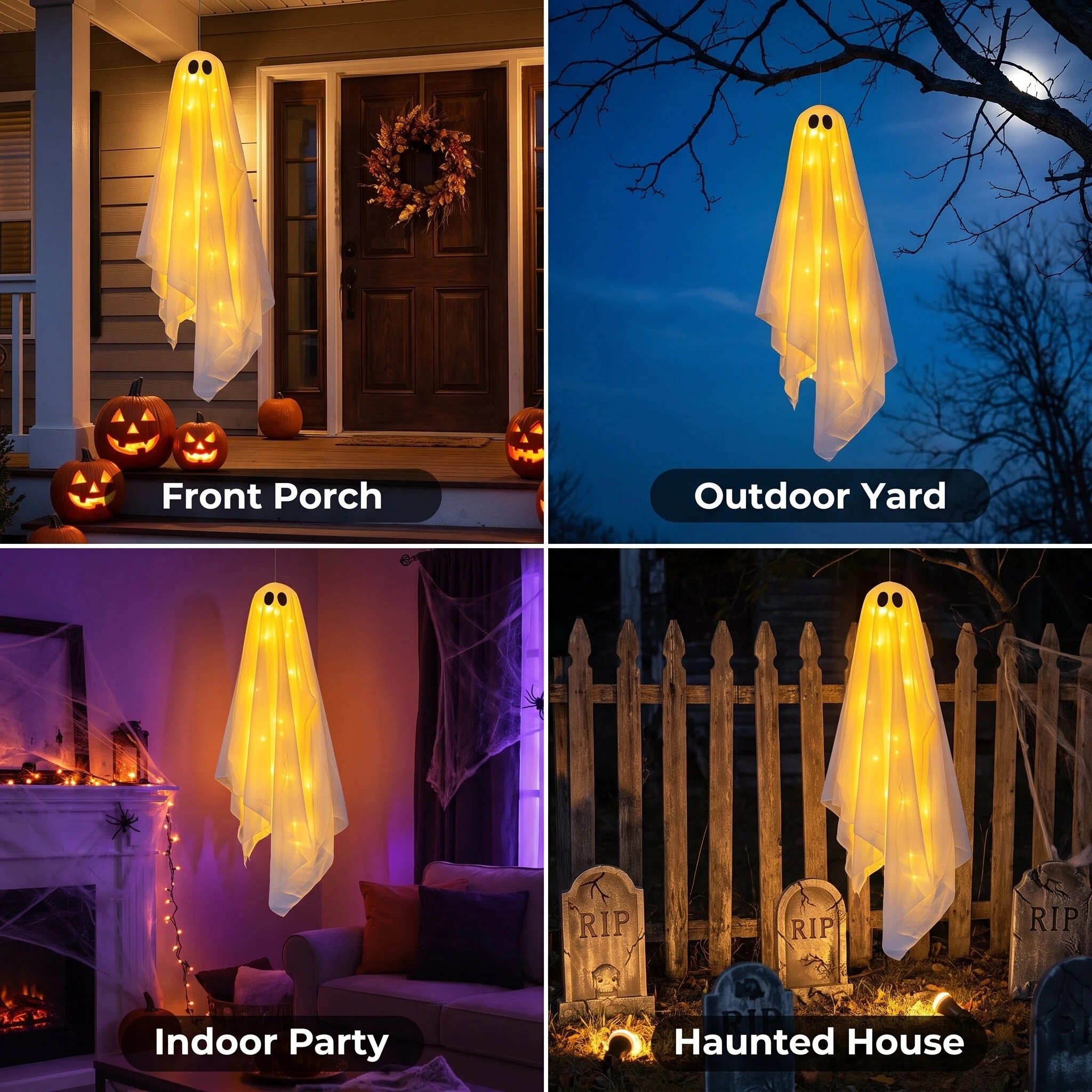 Swinging Ghost Halloween Decoration with LED Lights