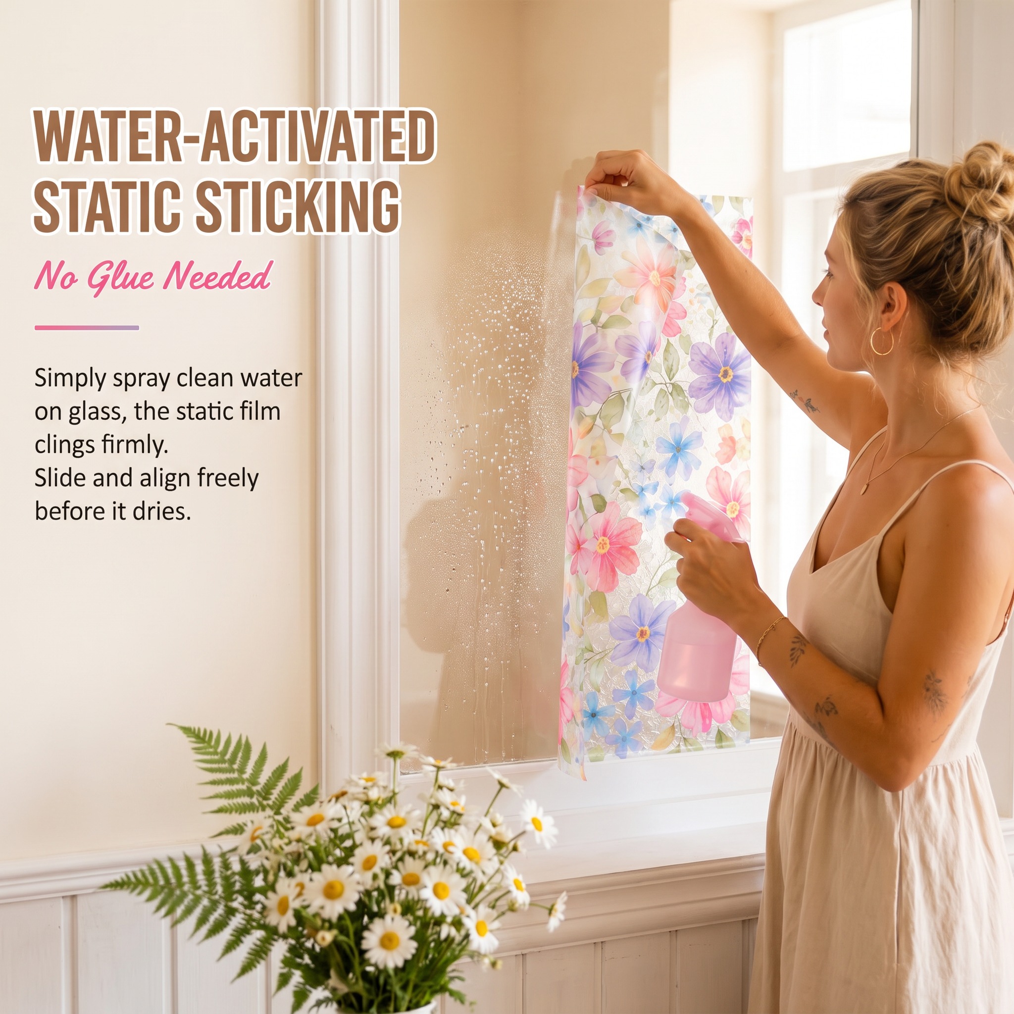 🌸Water-Activated Floral Static Window Clings🪟
