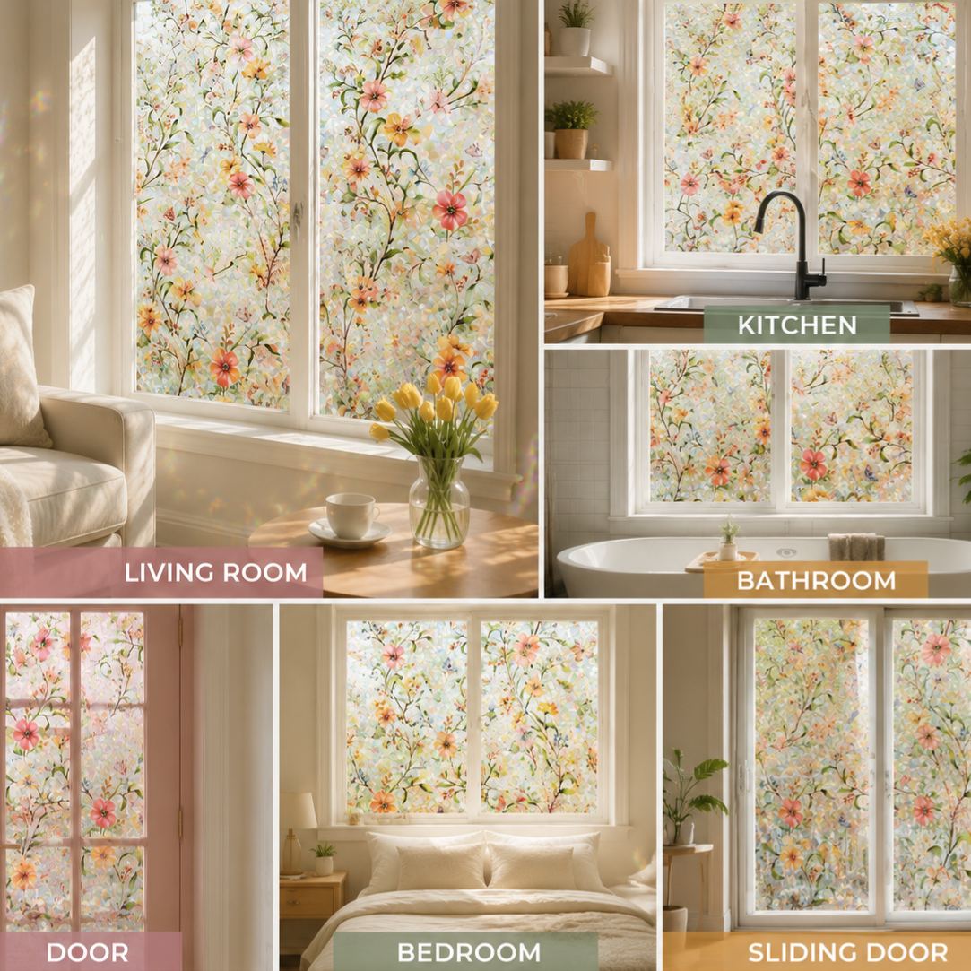 🔥Last Day 65%OFF🌸Floral Static Cling Window Film – No Glue Decorative Privacy Glass Sticker🪟