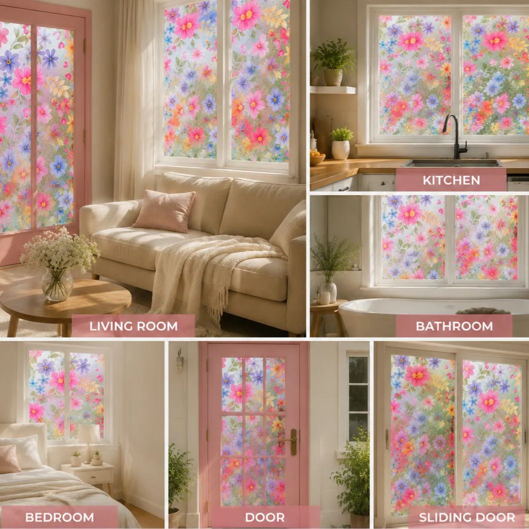 🔥Last Day 65%OFF🌸Floral Static Cling Window Film – No Glue Decorative Privacy Glass Sticker🪟
