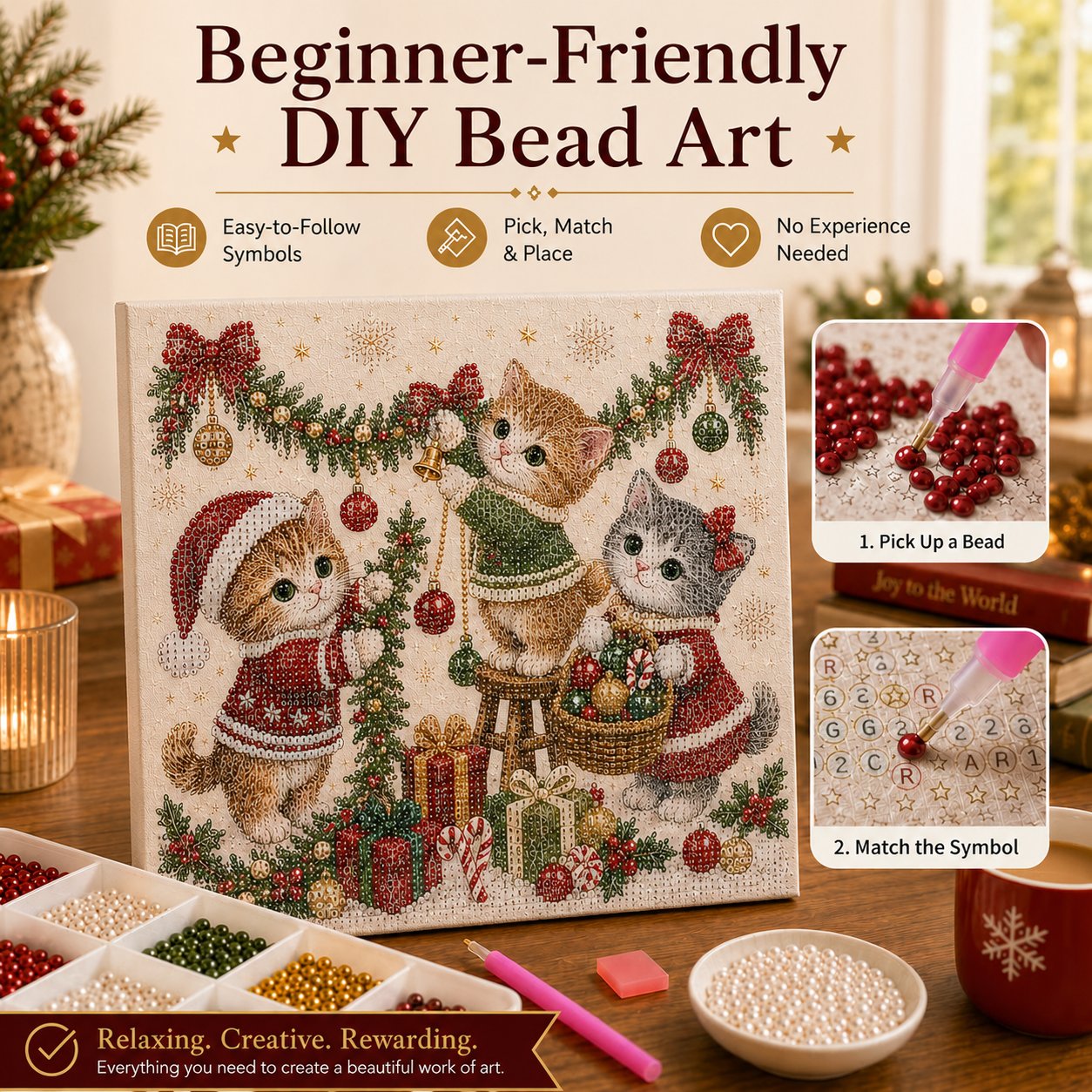 Christmas kitty pearl bead art image 2