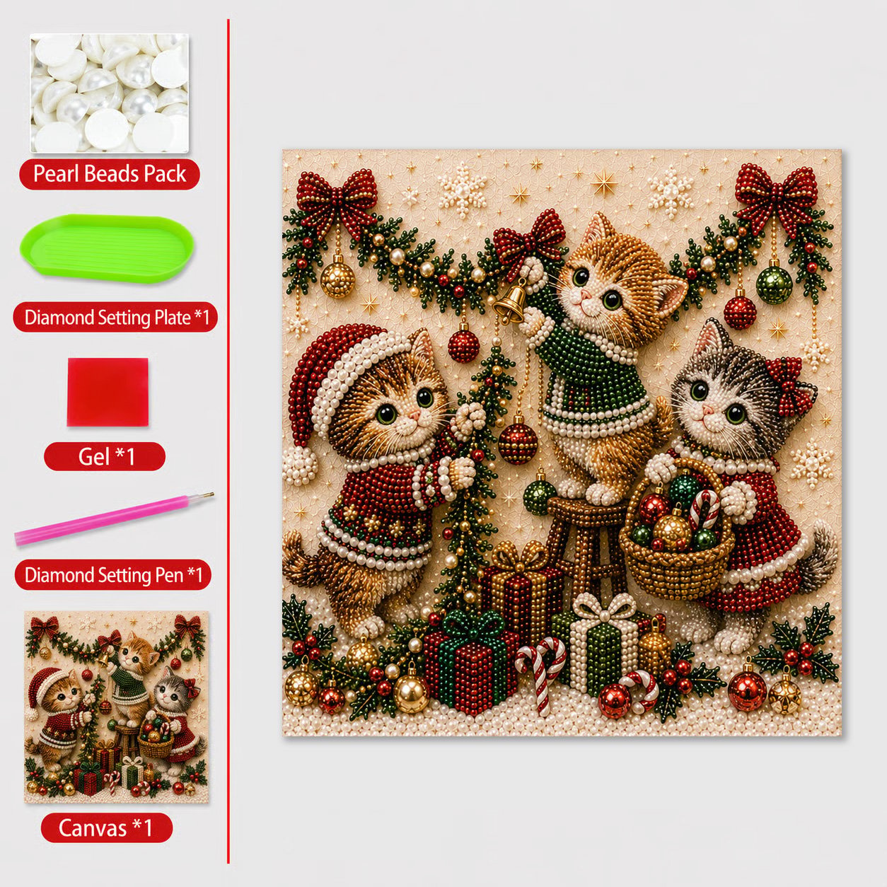 Christmas kitty pearl bead art image 7