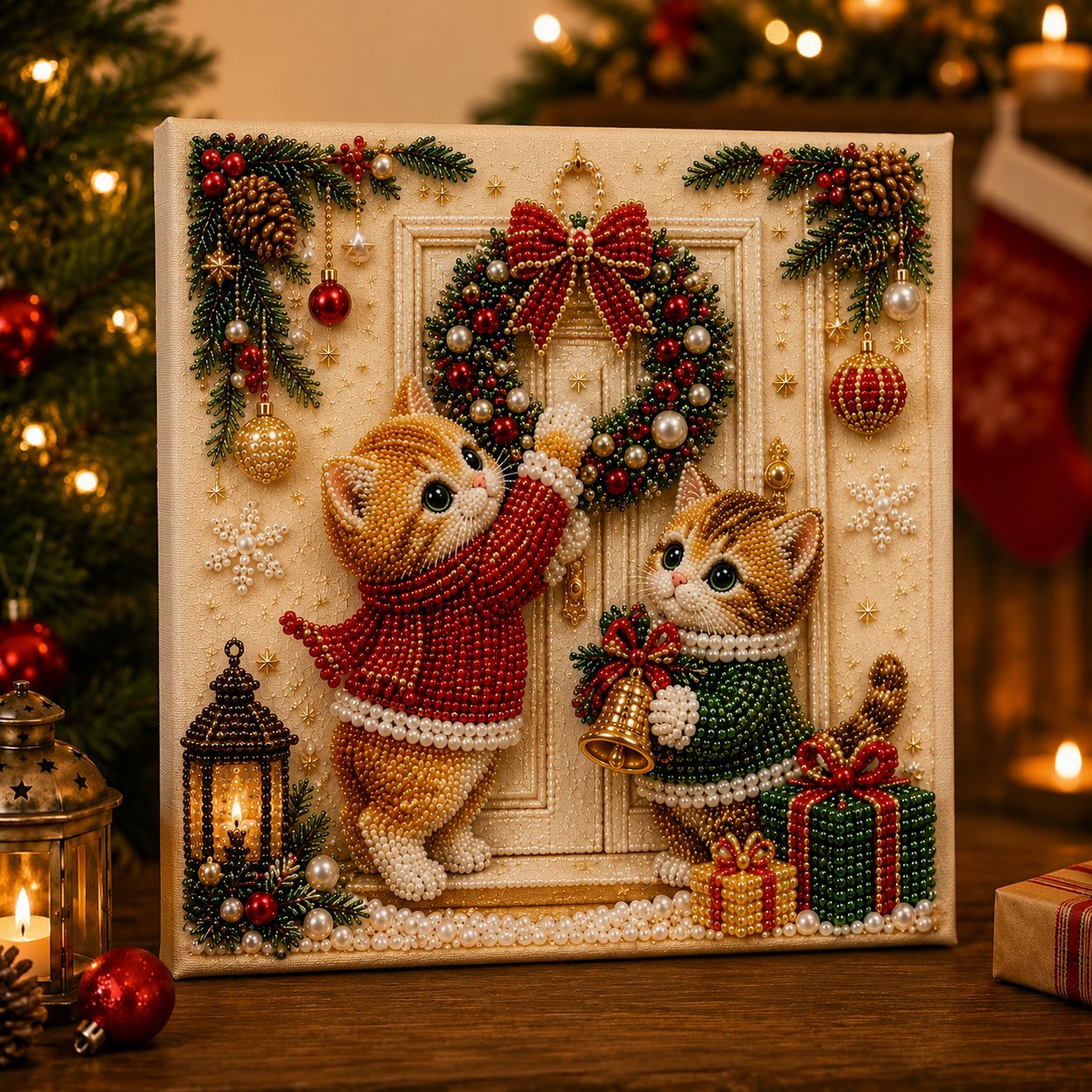 Christmas kitty pearl bead art image 13